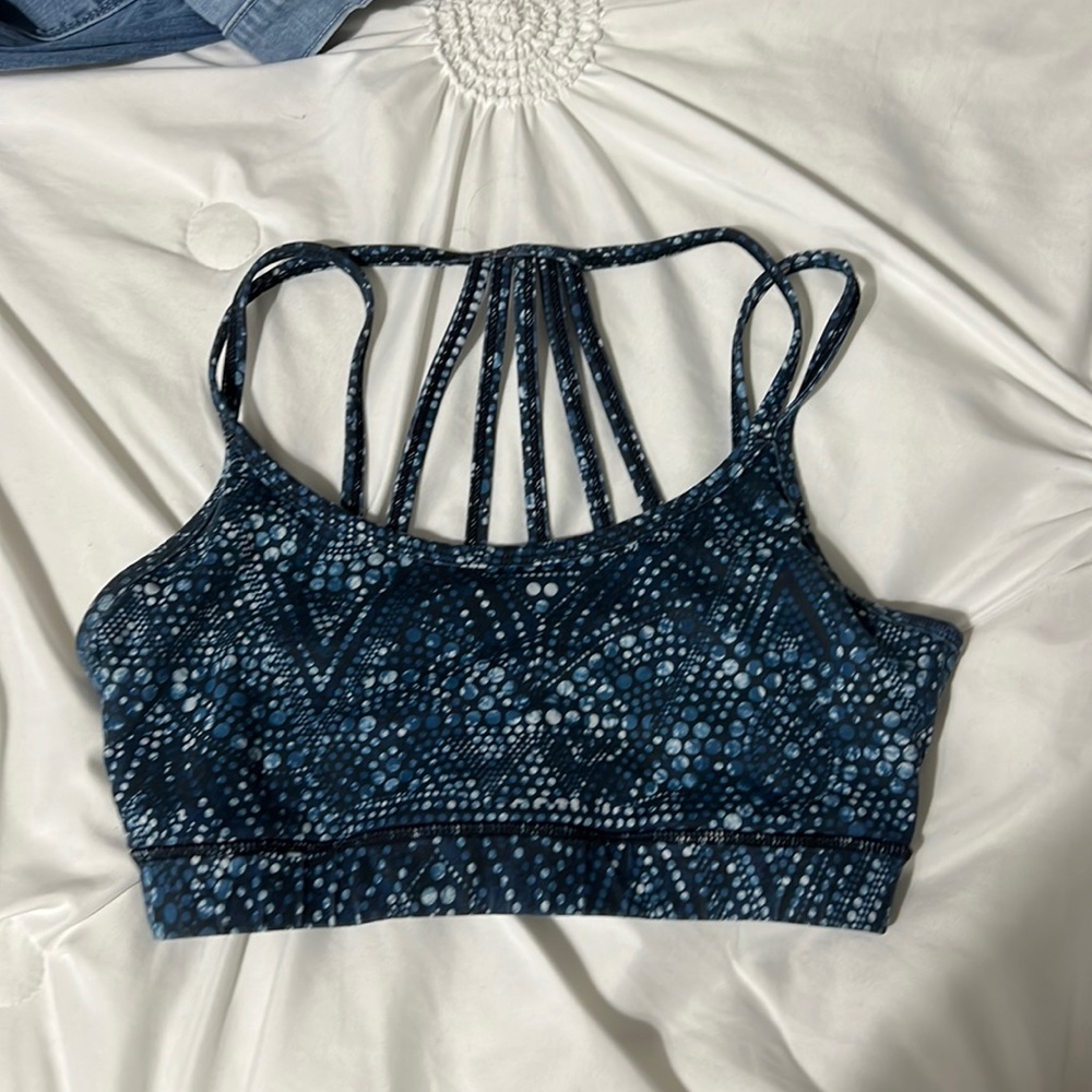 blue pattern sports bra